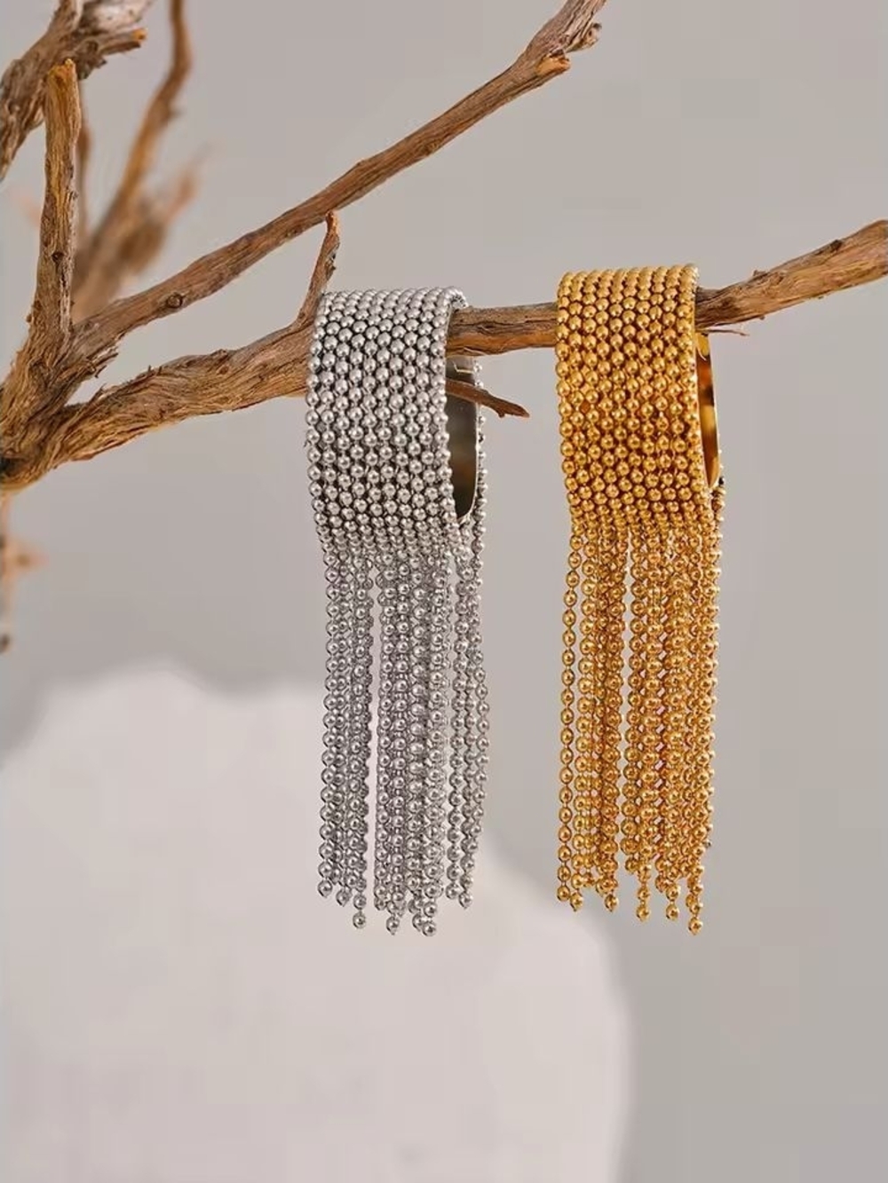 Gold Beaded Tassel Cuff Rings- Women Jewelry - Picture 4 of 8